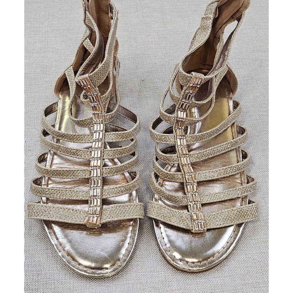 Belk Gladiator Strappy Beaded Sandals Gold Glitter Finish Glamorous Womens 8 1/2